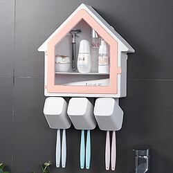 Wewoo Tenture murale petite maison porte brosse à dents accessoires de toilette étagère de rangement rose 