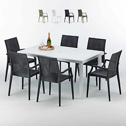 Table Rectangulaire Blanche 150x90cm Avec 6 Chaises Colorées Grand Soleil Set Extérieur Bar Café Paris Summerlife, Couleur: Noir