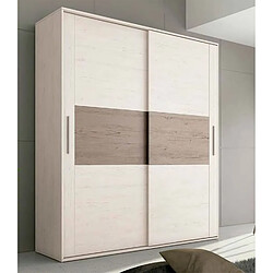 Pegane Armoire, placard garde-robe 2 portes coloris pin anderson, pin gris - Longueur 180 x Profondeur 55 x Hauteur 207,60 cm