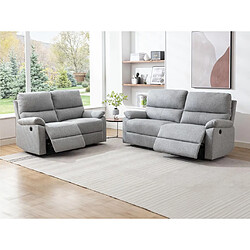 Avis Vente-Unique Canapé 3 places et 2 places relax électrique en tissu gris clair LUNANO