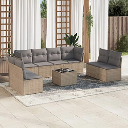 vidaXL Salon de jardin avec coussins 9 pcs beige résine tressée