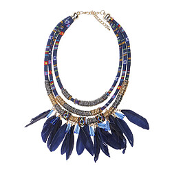 Bohème Tribal Plumes Gland Bib Collier Boucle D'oreille Ensemble De Bijoux Bleu pas cher