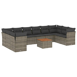 vidaXL Salon de jardin 11 pcs avec coussins gris résine tressée