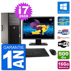 PC Tour HP Z210 Ecran 19" Intel i7-2600 RAM 16Go Disque Dur 500Go Windows 10 Wifi - Occasion