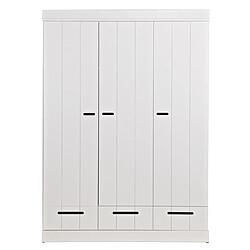 Pegane Armoire avec 3 portes + 3 tiroirs blanche en pin massif, H195 x L140 x P53 cm 