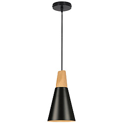 Stoex Suspension Luminaire Moderne Noire, Abat-Jour en Métal Et Bois, Suspension Lustre Nordique Rétro, Ampoule Non Incluse 