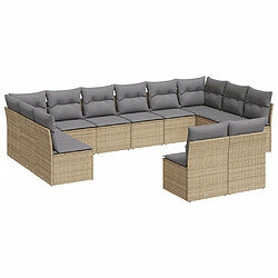 vidaXL Salon de jardin avec coussins 12 pcs beige résine tressée