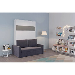 Inside 75 Armoire lit escamotable DJUKE SOFA blanc bandeau gris mat canapé gris 140*200 cm