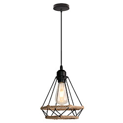 Stoex Plafonnier D'Intérieur Rétro Noir Suspension Luminaire en Corde de Chanvre 20CM Lustre Diamant Suspension Lustre Vintage en Métal 