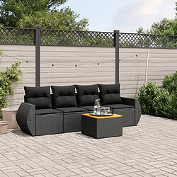 vidaXL Salon de jardin 5 pcs avec coussins noir résine tressée 