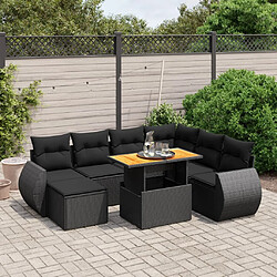 vidaXL Salon de jardin 8 pcs avec coussins noir résine tressée