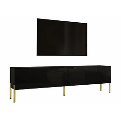 3XELIVING Meuble TV en couleur Noir mat avec pieds droits en or, D: l : 170 cm, H : 52 cm, P : 32 cm 