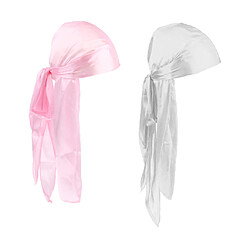 2 Pièces Durag Headwear Cap Chute De Cheveux Écharpe Bandana Turban Blanc + Rose pas cher