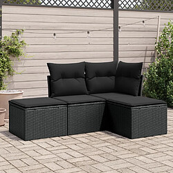 vidaXL Salon de jardin 4 pcs avec coussins noir résine tressée 