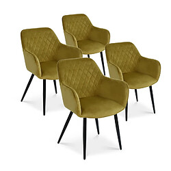 Lot de 4 chaises Victoria en velours jaune moutarde pieds noir