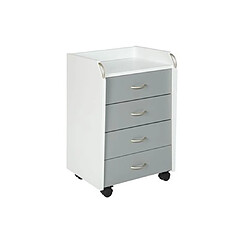 Pegane Container sur roulettes en bois coloris blanc / gris - Longueur 40 x Largeur 36 x Hauteur 65 cm