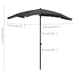 vidaXL Parasol de jardin avec mât 200x130 cm anthracite pas cher