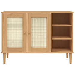 Buffet commode,console pour rangement SENJA aspect rotin marron 112x40x80cm bois massif de pin -MN55011 pas cher