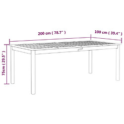 vidaXL Table de jardin Gris 200x100x75 cm Bois d'acacia solide pas cher