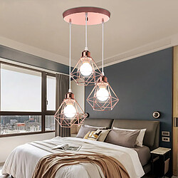 Stoex Plafonnier Rétro À 3 Lumières Or Rose Suspension Luminaire Vintage D'Intérieur Suspension Lustre E27 Cage en Métal