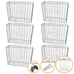 Monstershop Lot de 6 Paniers de Gabions Argentés en Acier Galvanisé pour Projets d’Aménagement Extérieur, Murs de Soutènement, Clôture de Jardin. 100 x 80 x 30cm