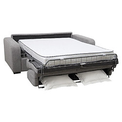 Avis Vente-Unique Canapé 3 places convertible express en tissu gris - Couchage 140 cm - Matelas 18 cm -BEVIS