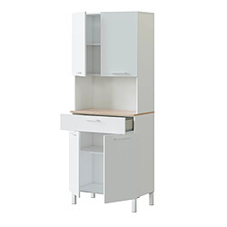 Pegane Buffet meuble cuisine 4 portes + tiroir coloris blanc artic / chêne canadien - Hauteur 186 cm x Longueur 72 cm x Profondeur 40 cm