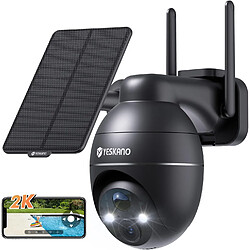 YESKAMO 2K Camera Surveillance WiFi Exterieure sans Fil Solaire 360° PTZ, Caméra Exterieur Solaire Batterie 2,4 GHz, Vision Nocturne Couleur, Détection PIR, Audio Bidirectionnel 