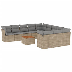 vidaXL Salon de jardin avec coussins 12 pcs beige résine tressée