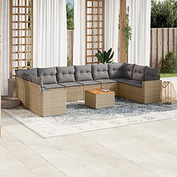 vidaXL Salon de jardin 11 pcs avec coussins beige résine tressée 