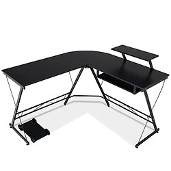 Helloshop26 Bureau d'angle forme de l - 126,5 x 130 x 94 cm avec rangement pour cpu etagère pour ecran et plateau coulissant pour clavier 20_0004823