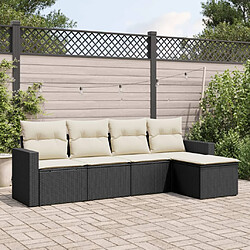 vidaXL Salon de jardin 5 pcs avec coussins noir résine tressée