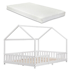 Lit d'enfant Forme Maison Sisimiut avec Matelas à Mousse à Froid 200 x 140 cm Blanc [en.casa] 