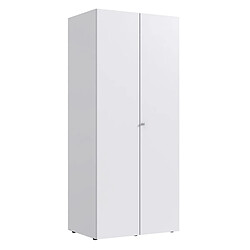 Pegane Armoire de rangement avec serrure en bois mélamine coloris blanc - longueur 80 x hauteur 185 x profondeur 54 cm 