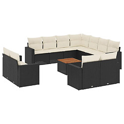 vidaXL Salon de jardin 12 pcs avec coussins noir résine tressée