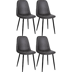 Decoshop26 Lot de 4 chaises de salle à manger design moderne avec pieds en métal noir assise PVC gris foncé 10_0001824 