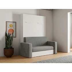 Vente-Unique Lit escamotable canapé 140 x 200 cm - Ouverture verticale manuelle - Blanc et gris - VACIALA II