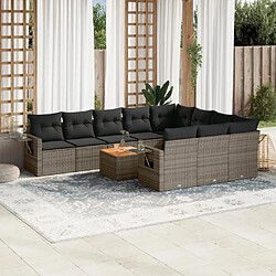 vidaXL Salon de jardin 11 pcs avec coussins gris résine tressée 