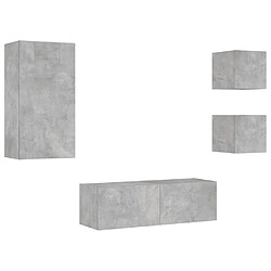 Avis Maison Chic Lot de 4 Meuble TV muraux, Banc TV avec lumières LED pour salon, Meuble de rangement gris béton -GKD78102