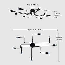 Universal Lampe, vin, plafond, pince, 8 armes, boîtier industriel moderne, métal rétro, E27. pas cher