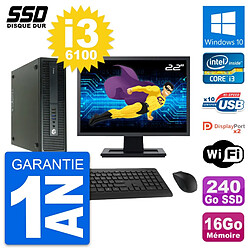 PC HP 600 G2 SFF Ecran 22" Intel Core i3-6100 RAM 16Go SSD 240Go Windows 10 Wifi - Occasion