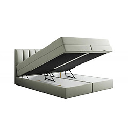 Acheter TRADA Lit adulte 200x200 GUSTO avec rangement et matelas ressorts ensachés - lit double rembourré avec matelas pocket energy springs gris clair