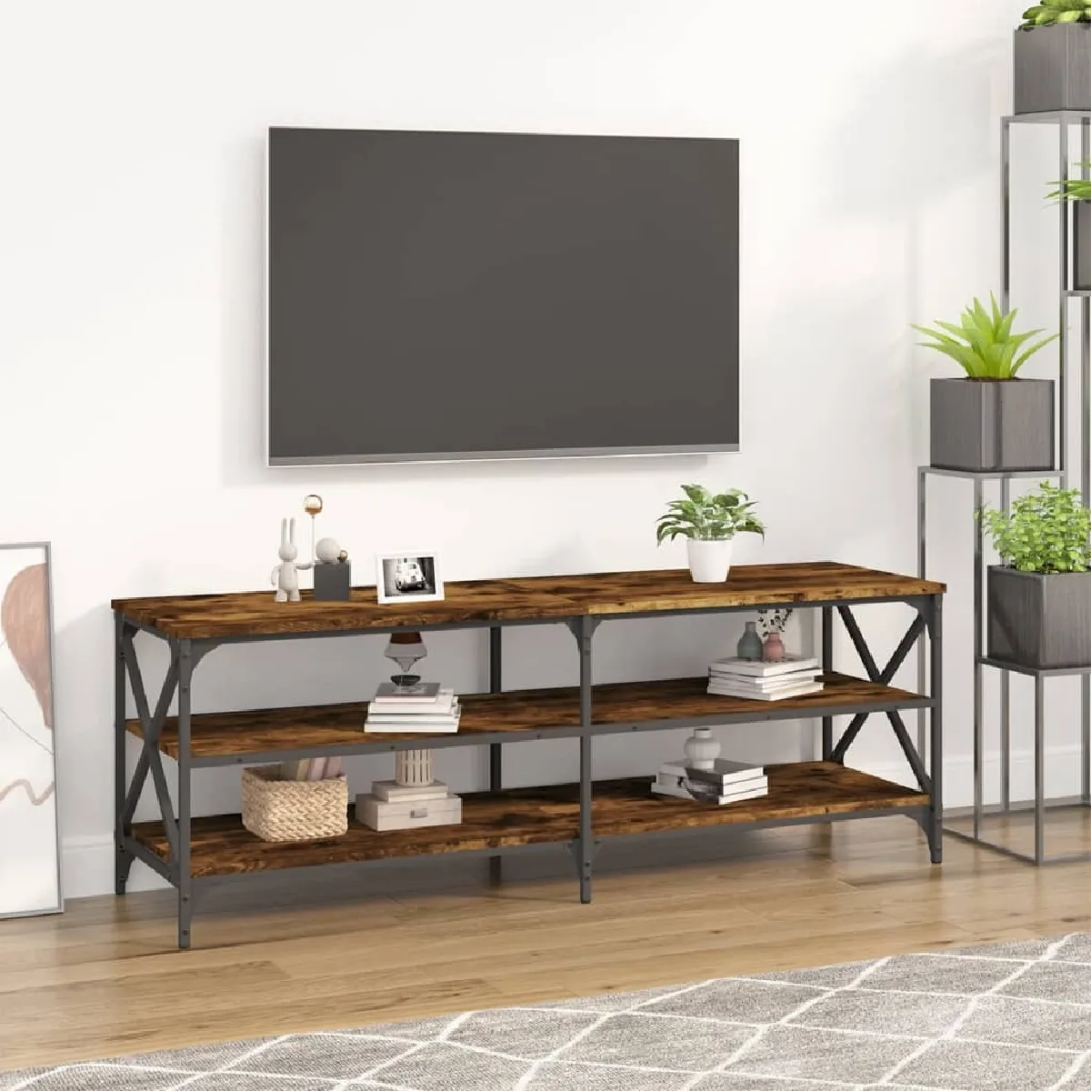 Maison Chic Meuble TV scandinave - Banc TV pour salon chêne fumé 140x40x50 cm bois d'ingénierie -MN71275