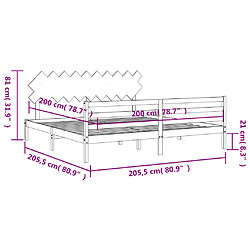 vidaXL Cadre de lit avec tête de lit gris 200x200 cm bois massif pas cher