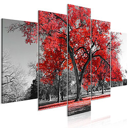 Decoshop26 Tableau toile de décoration murale impression premium en 5 parties sur châssis en bois motif L'automne dans le parc rouge 100x50 cm 11_0018128