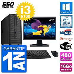 PC Tour HP EliteDesk 800 G2 Ecran 27" i3-6100 RAM 16Go SSD 480Go Windows 10 Wifi - Occasion