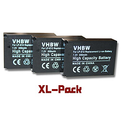 vhbw 3x batterie compatible avec Canon EOS M, M100, M50, M200, M50 Mark II, 100D, Kiss X7, Rebel SL1 appareil photo APRN (650mAh, 7,2V, Li-ion)