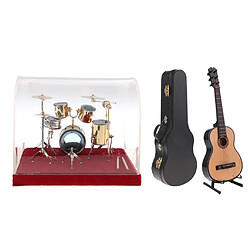 maison de poupée miniature dollhouse 1/12 1/24 Ensemble De Guitare En Bois Miniature Et De Batterie En Cuivre Avec Un Présentoir, Modèle Réaliste D\'instrument De Musique, Grande Décoration Pour éta