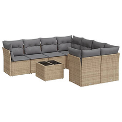 vidaXL Salon de jardin avec coussins 9 pcs beige résine tressée