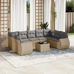 Maison Chic Salon de jardin avec coussins 10 pcs | Ensemble de Table et chaises | Mobilier d'Extérieur beige résine tressée -GKD65154